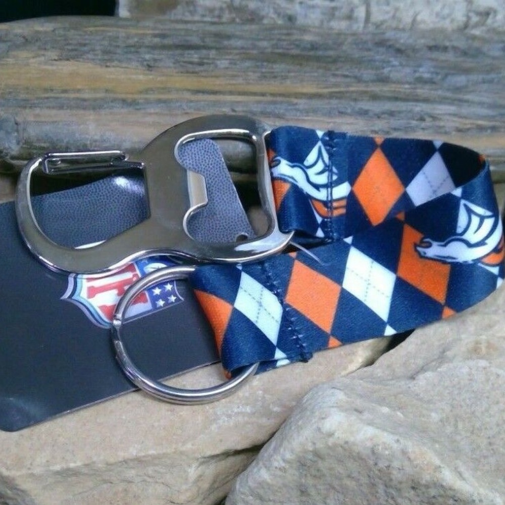 Denver Broncos Football Team NFL Bottle Opener Lanyard Key Ring Keychain NWT